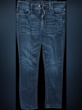 J. Crew Sutton Straight Leg Jeans in Medium Blue with Gold Stitching
